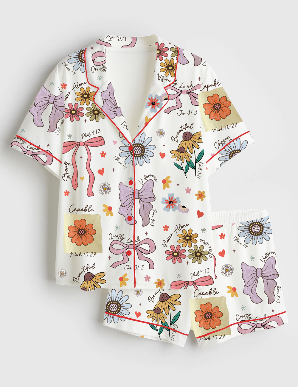 Womenâ€™s Christian Mama Boho Floral Mama Wildflower Mama Mother's Day GiftÂ Short Sleeve Satin Pajama Set