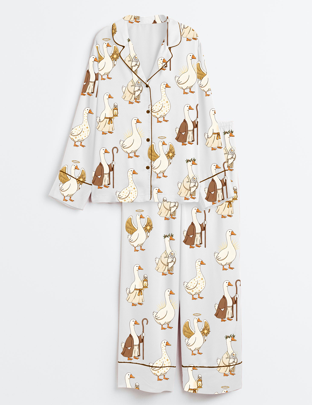 Women’s Christian Silly Goose Jesus Loves You Christian Long Sleeve Satin Pajama Set