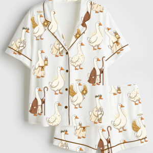 Womenâ€™s Christian Silly Goose Jesus Loves You Christian Short Sleeve Satin Pajama Set