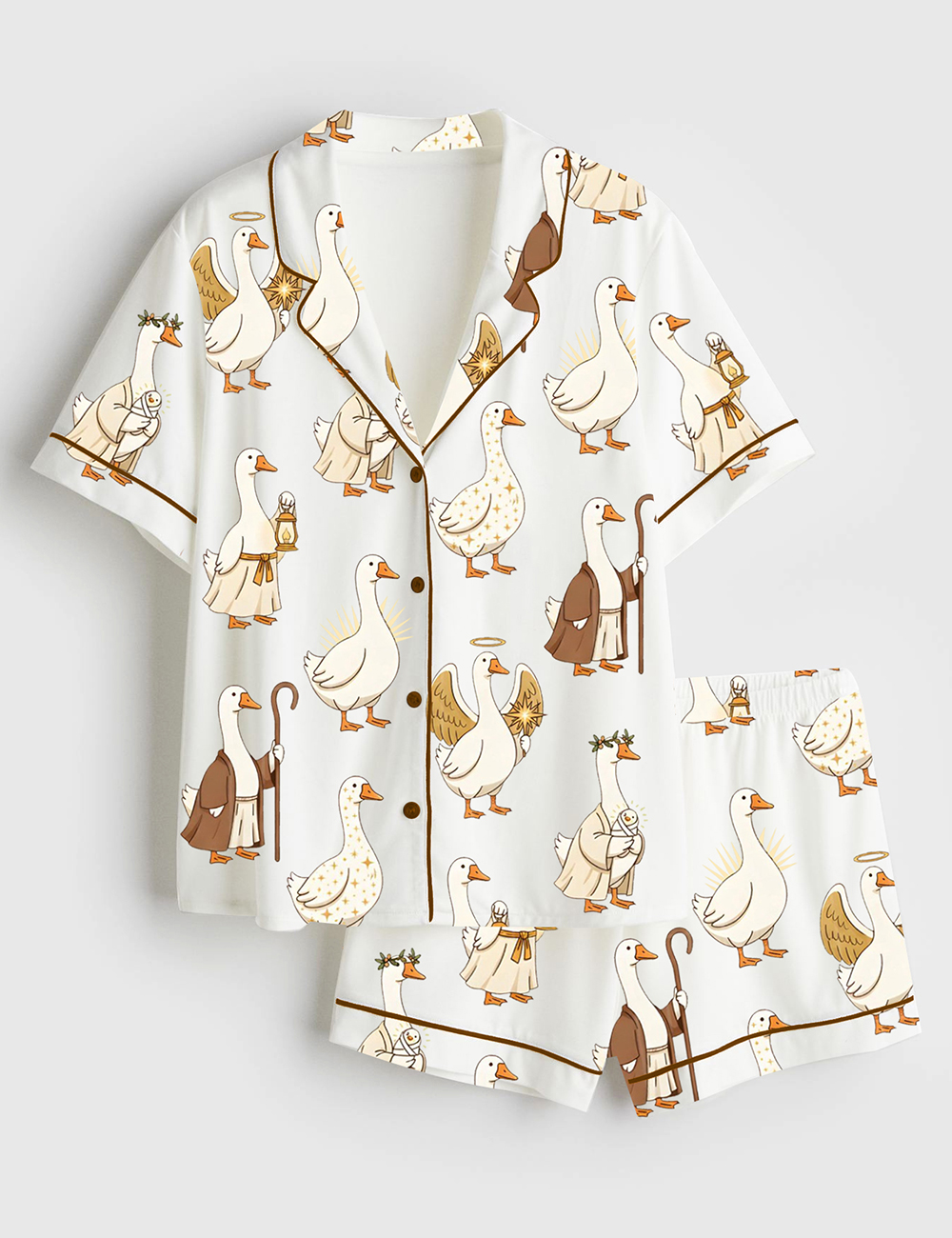 Women’s Christian Silly Goose Jesus Loves You Christian Short Sleeve Satin Pajama Set