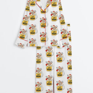 Womenâ€™s Christmas Beer Santa Drinking Long Sleeve Satin Pajama Set