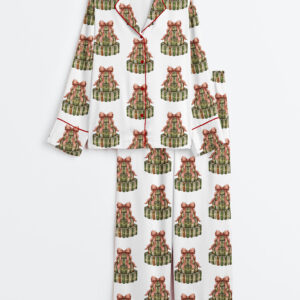 Womenâ€™s Christmas Book Tree Teachers Long Sleeve Satin Pajama Set