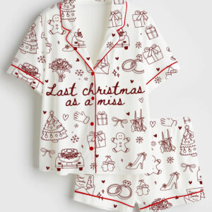 Women's Christmas Bride To Be Last Christmas As A Miss Short Sleeve Satin Pajama Set