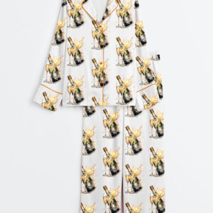 Womenâ€™s Christmas Champagne Long Sleeve Satin Pajama Set