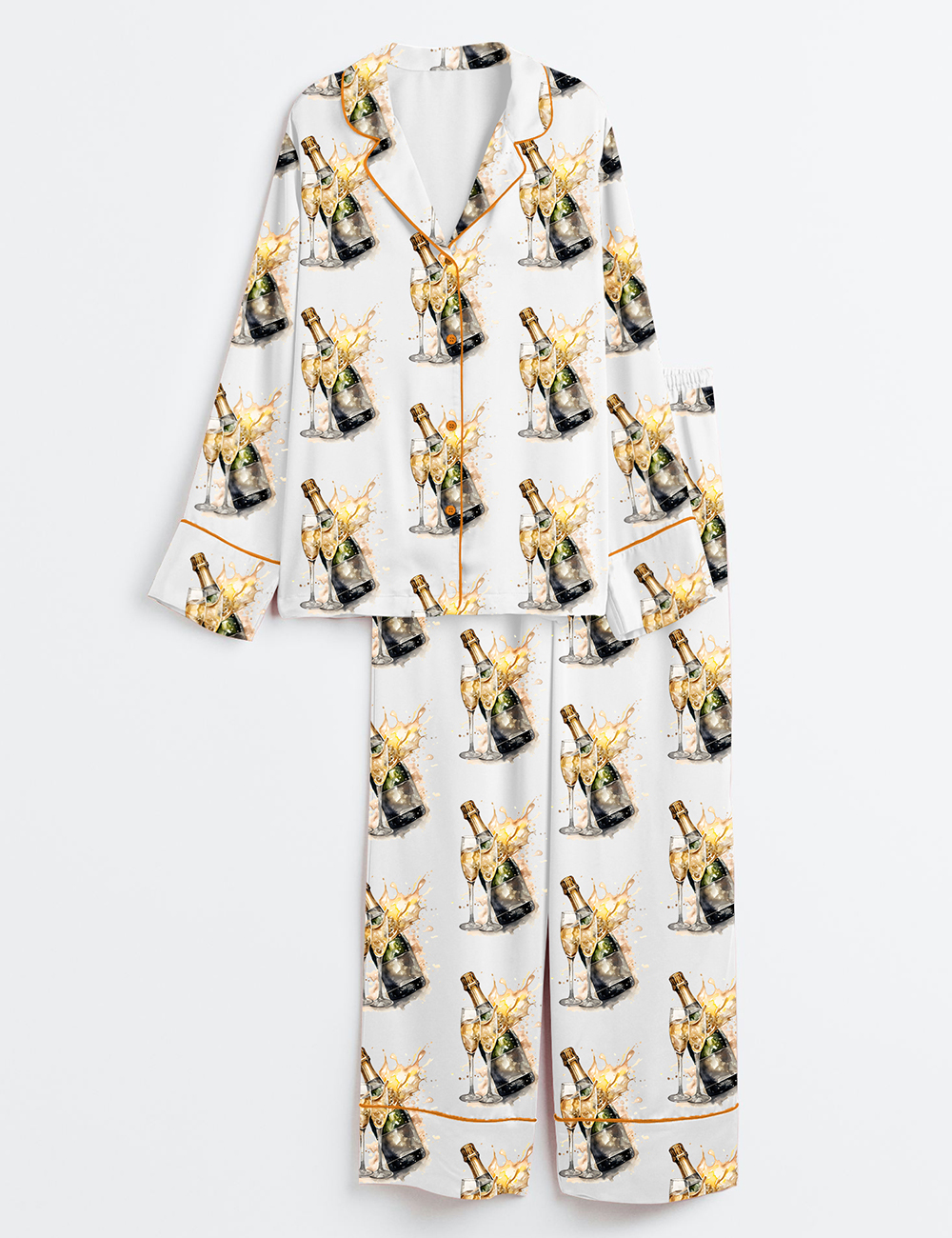 Womenâ€™s Christmas Champagne Long Sleeve Satin Pajama Set