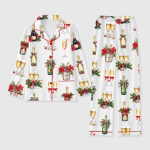 Women's Christmas Champagne New Year Long Sleeve Pocket Cotton Pajama Set