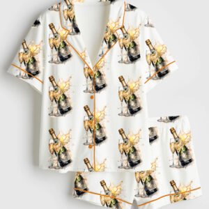 Womenâ€™s Christmas Champagne Short Sleeve Satin Pajama Set