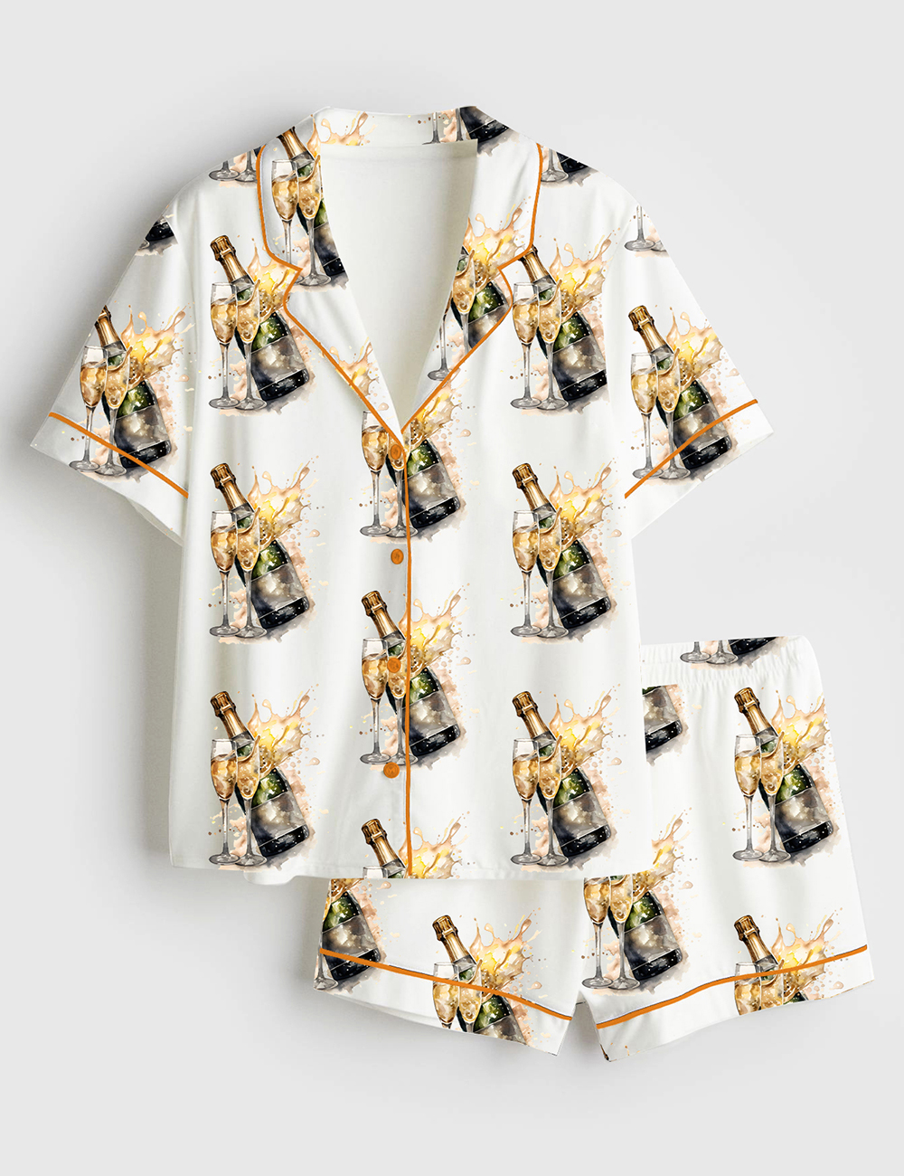 Womenâ€™s Christmas Champagne Short Sleeve Satin Pajama Set