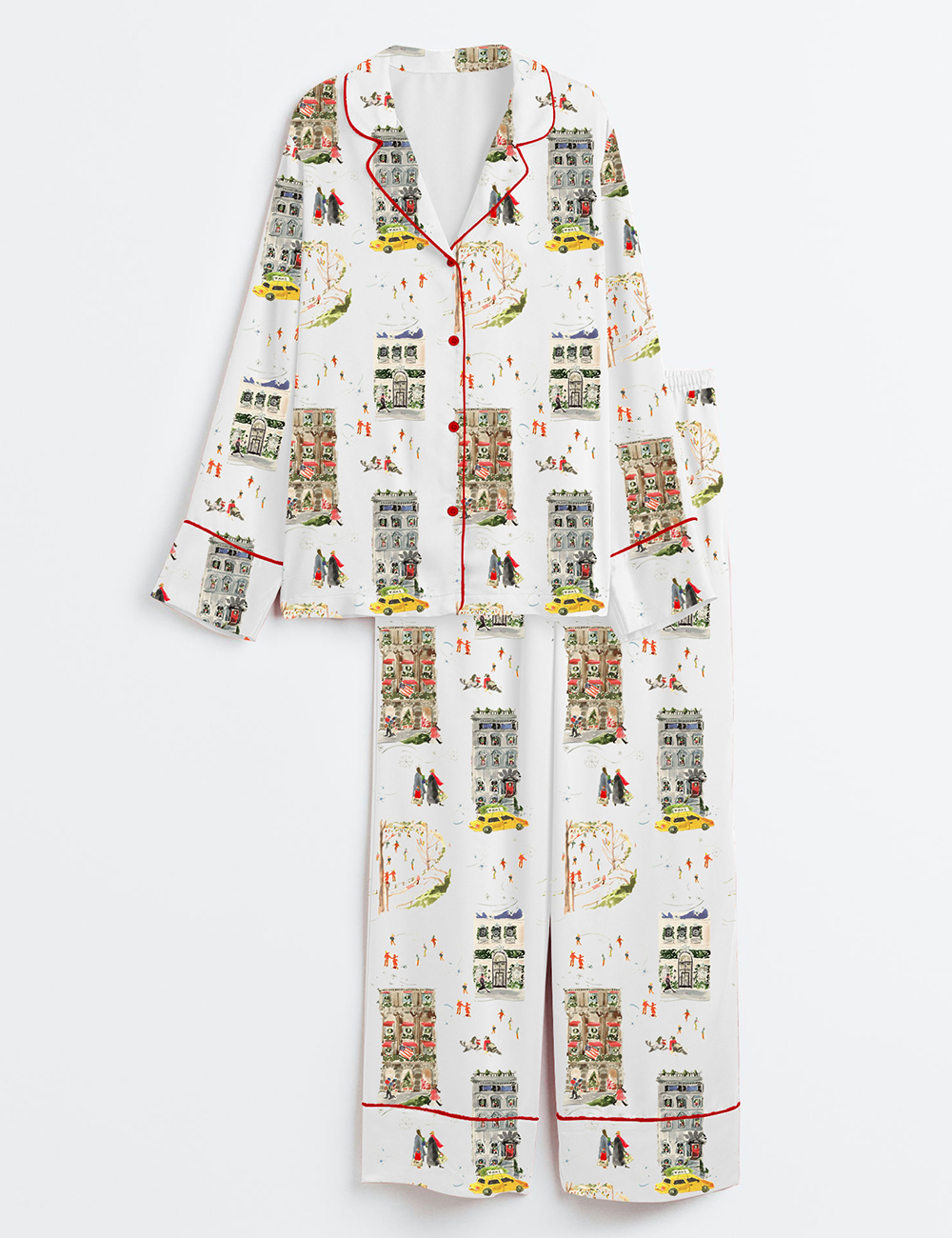 Women's Christmas City Sidewalks Long Sleeve Satin Pajamas Set