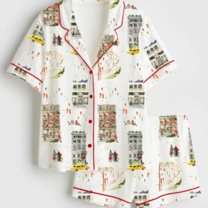 Womenâ€™s Christmas City Sidewalks Short Sleeve Satin Pajama Set