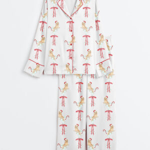 Women's Christmas Cocktail Dachshund Wiener Dog Long Sleeve Satin Pajama Set