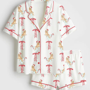 Women's Christmas Cocktail Dachshund Wiener Dog Short Sleeve Satin Pajama Set