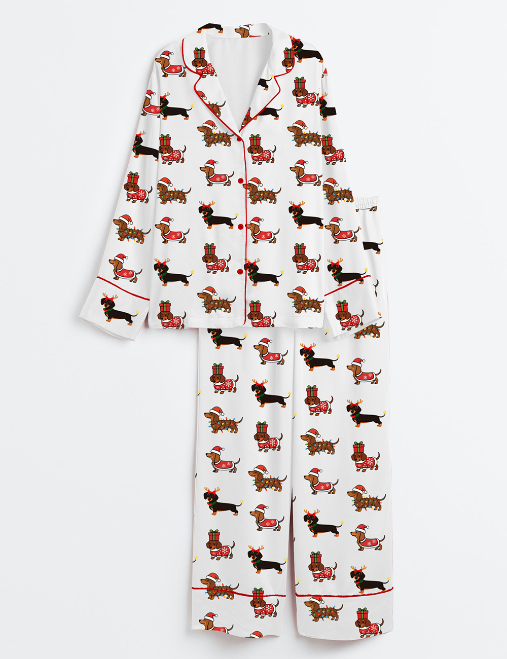 Womenâ€™s Christmas Dachshund Dog Lover Long Sleeve Satin Pajama Set