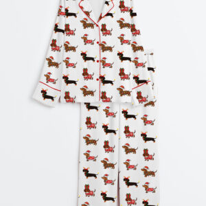 Women's Christmas Dachshund Dog Lover Long Sleeve Satin Pajamas Set