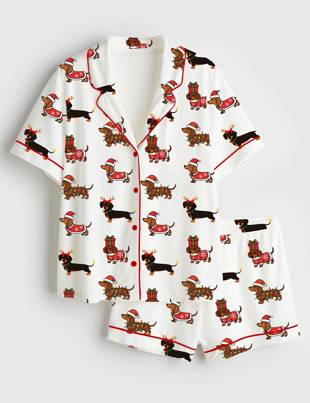 Womenâ€™s Christmas Dachshund Dog Lover Short Sleeve Satin Pajama Set