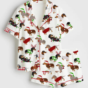 Women's Christmas Dachshund Short Sleeve Satin Pajama Set