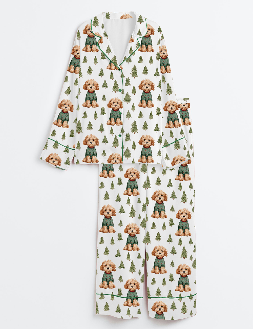 Womenâ€™s Christmas Dog Cockapoo Long Sleeve Satin Pajama Set