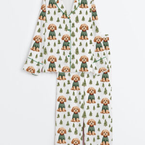 Women's Christmas Dog Cockapoo Long Sleeve Satin Pajamas Set