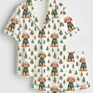 Womenâ€™s Christmas Dog Cockapoo Short Sleeve Satin Pajama Set