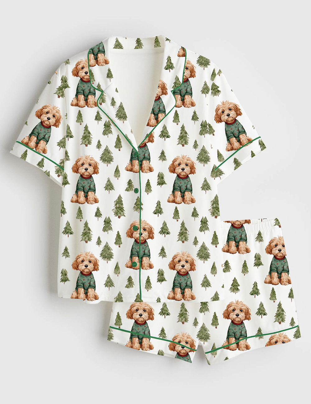 Womenâ€™s Christmas Dog Cockapoo Short Sleeve Satin Pajama Set