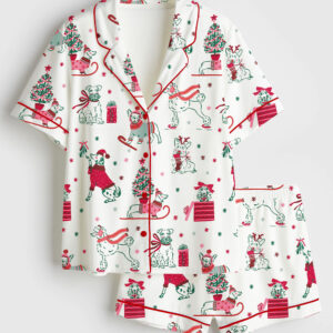 Women's Christmas Dog Lover Short Sleeve Satin Pajama Set