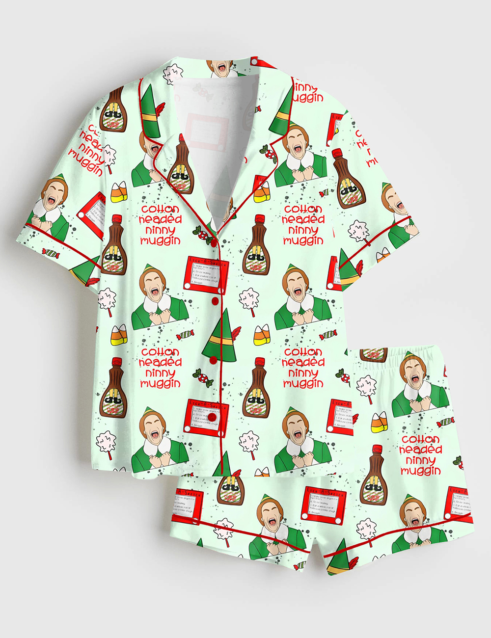 Women's Christmas Elf Short Sleeve Satin Pajama Set