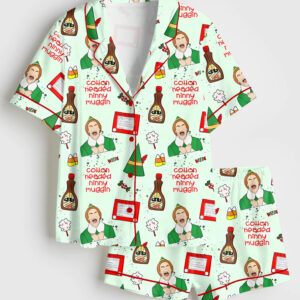 Women's Christmas Elf Short Sleeve Satin Pajama Set