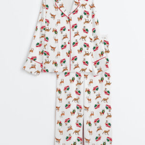 Women's Christmas Elk Long Sleeve Satin Pajama Set