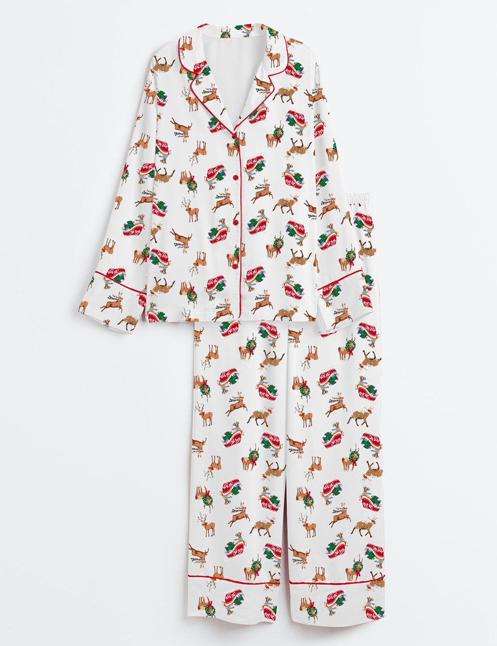 Women's Christmas Elk Long Sleeve Satin Pajama Set