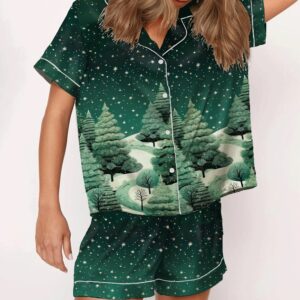 Women's Christmas Forest Snow Scene Satin Pajama Set