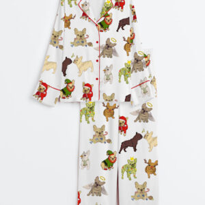 Women's Christmas French Bulldog Satin Pajama Set