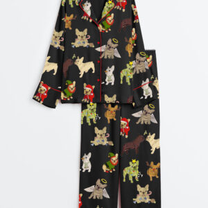 Alternative view of Women's Christmas French Bulldog Satin Pajamas Set