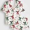 Womenâ€™s Christmas Gingerbread Bow Short Sleeve Satin Pajama Set
