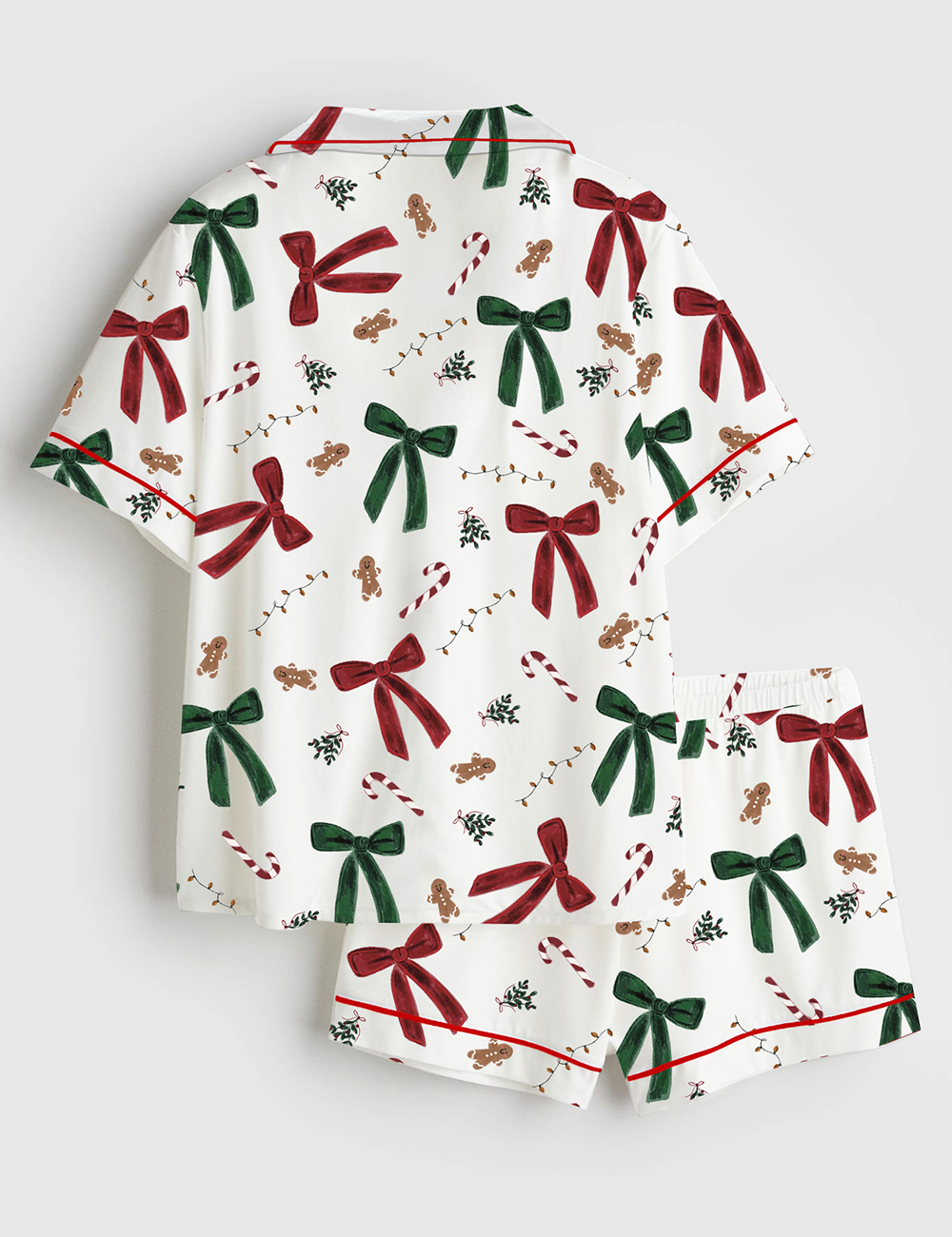 Women's Christmas Gingerbread Bow Short Sleeve Satin Pajama Set - Image 2