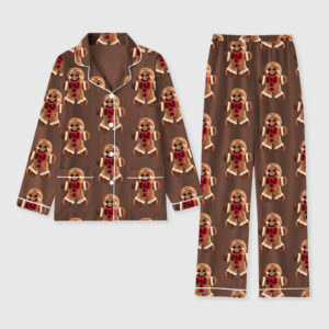 Women's Christmas Gingerbread Man Long Sleeve Pocket Cotton Pajamas Set