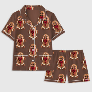 Women's Christmas Gingerbread Man Short Sleeve Pocket Cotton Pajama Set