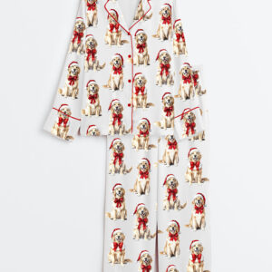 Women's Christmas Golden Retriever Long Sleeve Satin Pajama Set
