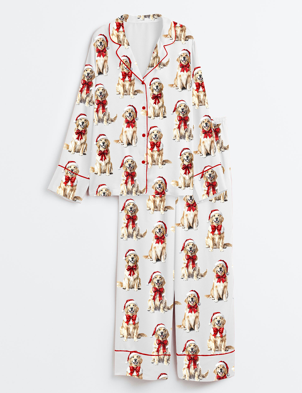 Womenâ€™s Christmas Golden Retriever Long Sleeve Satin Pajama Set