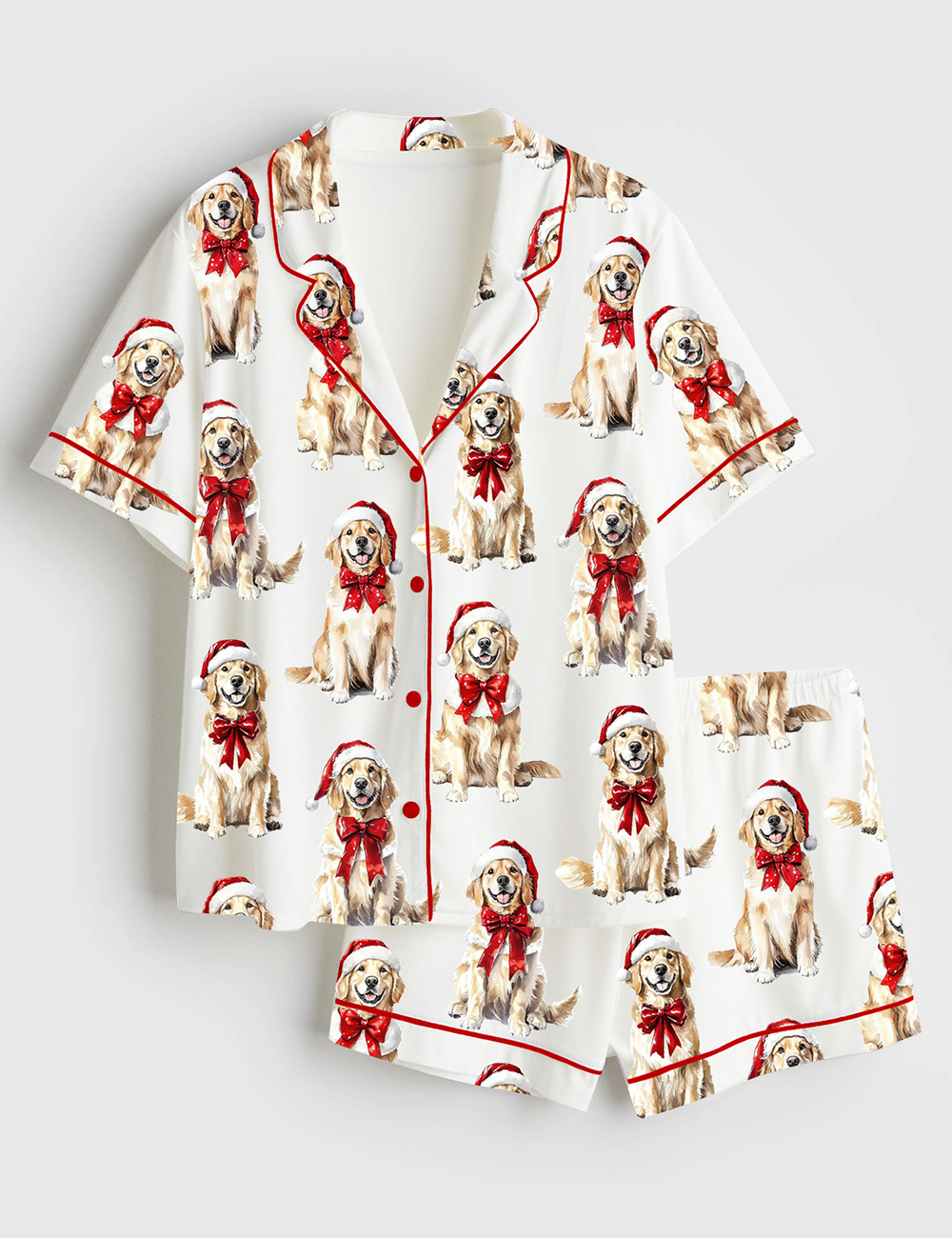 Women's Christmas Golden Retriever Short Sleeve Satin Pajama Set