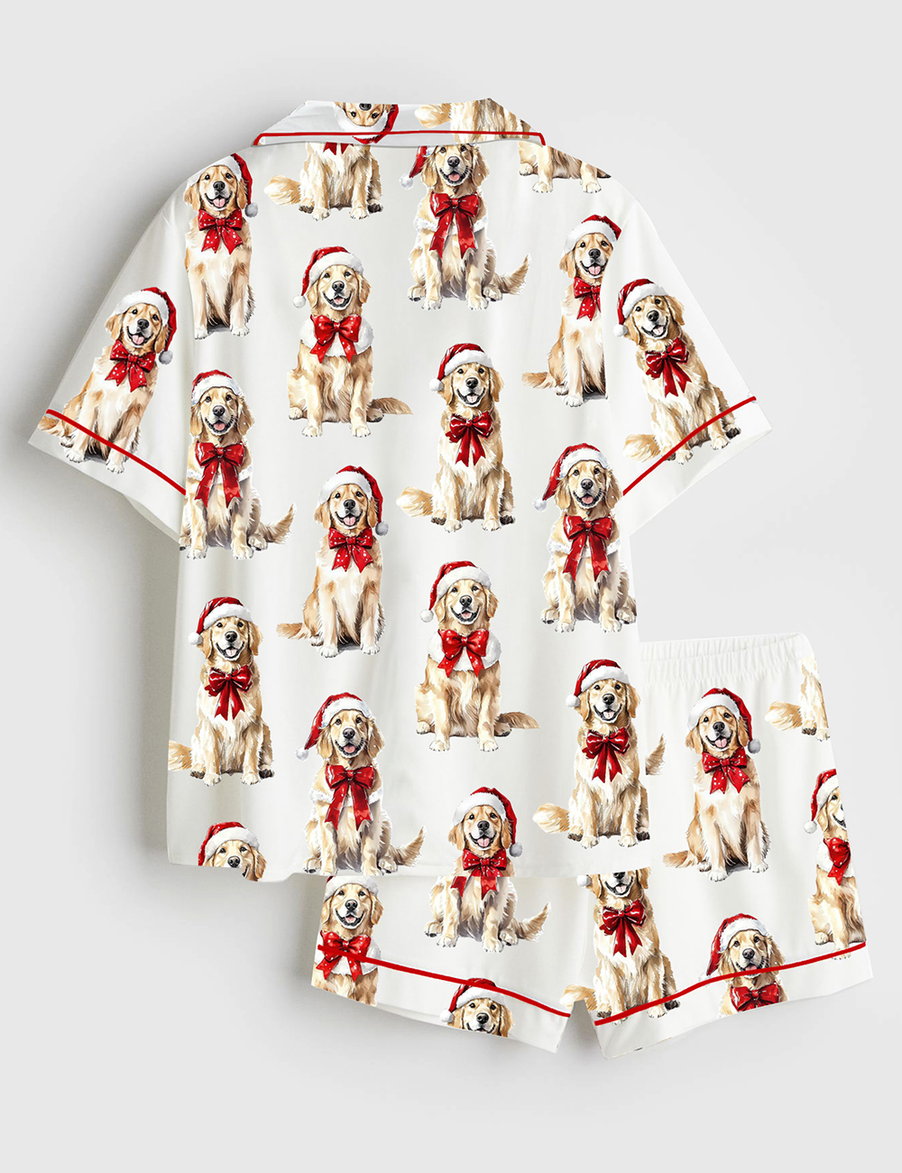 Women's Christmas Golden Retriever Short Sleeve Satin Pajama Set - Image 2