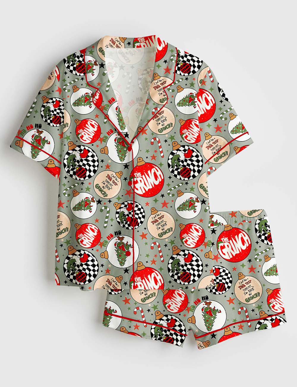 Womenâ€™s Christmas Grinch Hate Christmas You're A Mean One Short Sleeve Satin Pajama Set