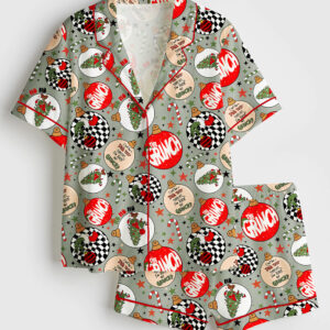 Women's Christmas Grinch Hate Christmas You're A Mean One Short Sleeve Satin Pajama Set