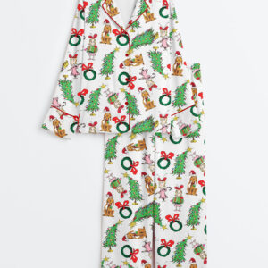 Womenâ€™s Christmas Grinch You're A Mean One Long Sleeve Silky Satin Pajama Set