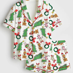 Women's Christmas Grinch You're A Mean One Short Sleeve Silky Satin Pajama Set