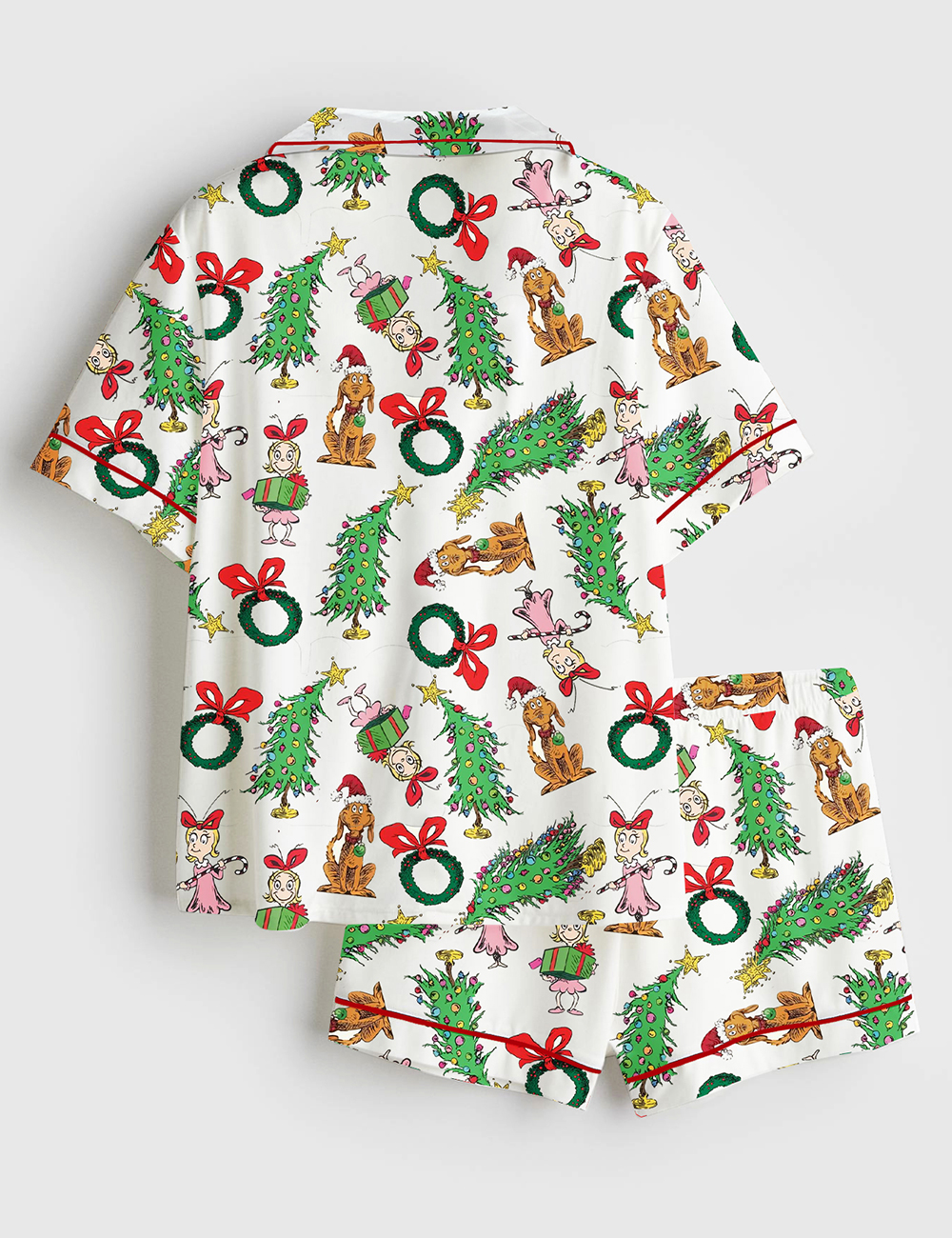 Women's Christmas Grinch You're A Mean One Short Sleeve Silky Satin Pajama Set - Image 2