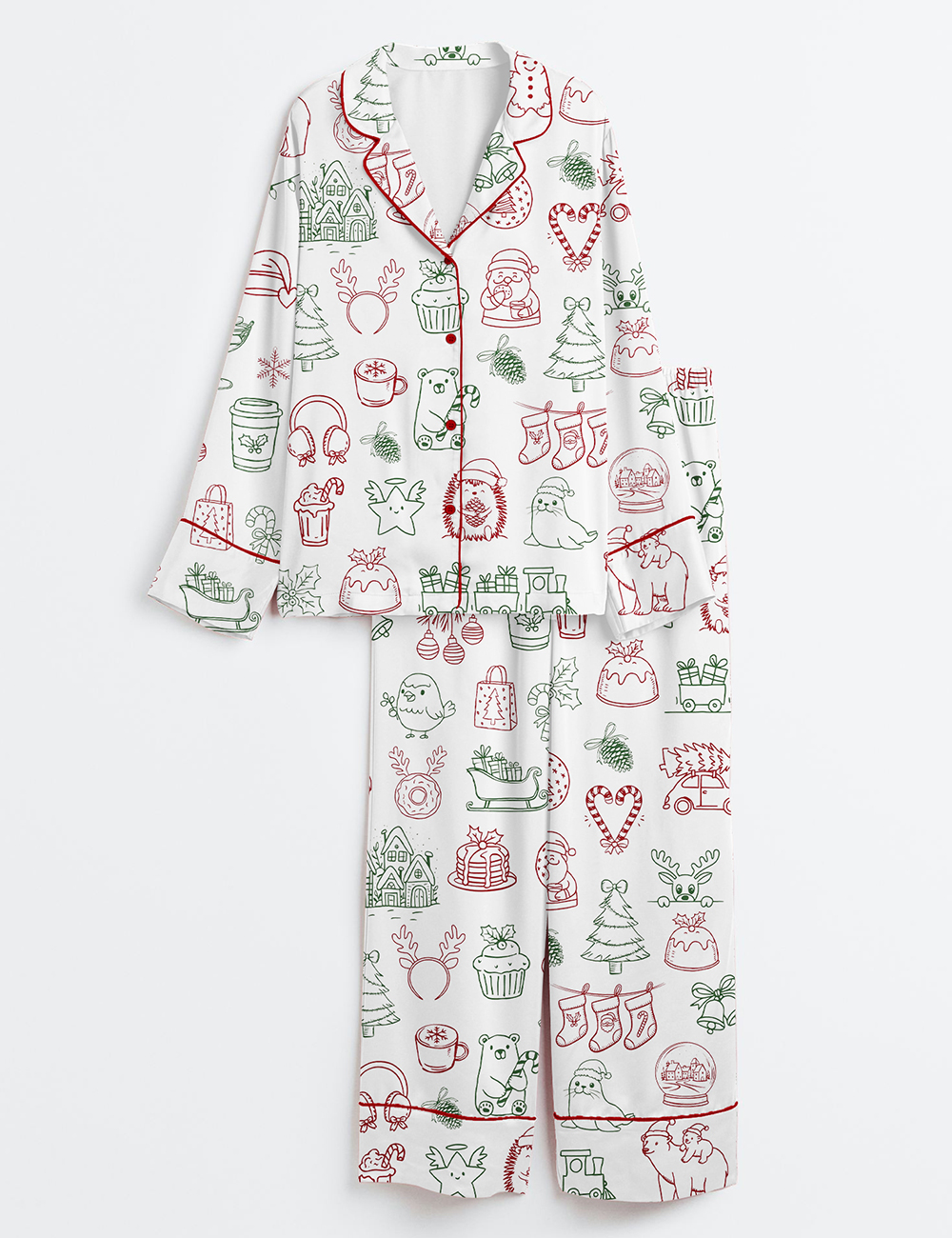 Women's Christmas Holiday Long Sleeve Satin Pajamas Set