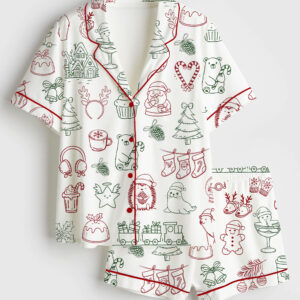 Women's Christmas Holiday Short Sleeve Satin Pajama Set