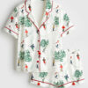 Womenâ€™s Christmas Holiday Skier Short Sleeve Silky Satin Pajama Set