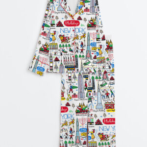 Women's Christmas Holidays In New York Long Sleeve Satin Pajamas Set