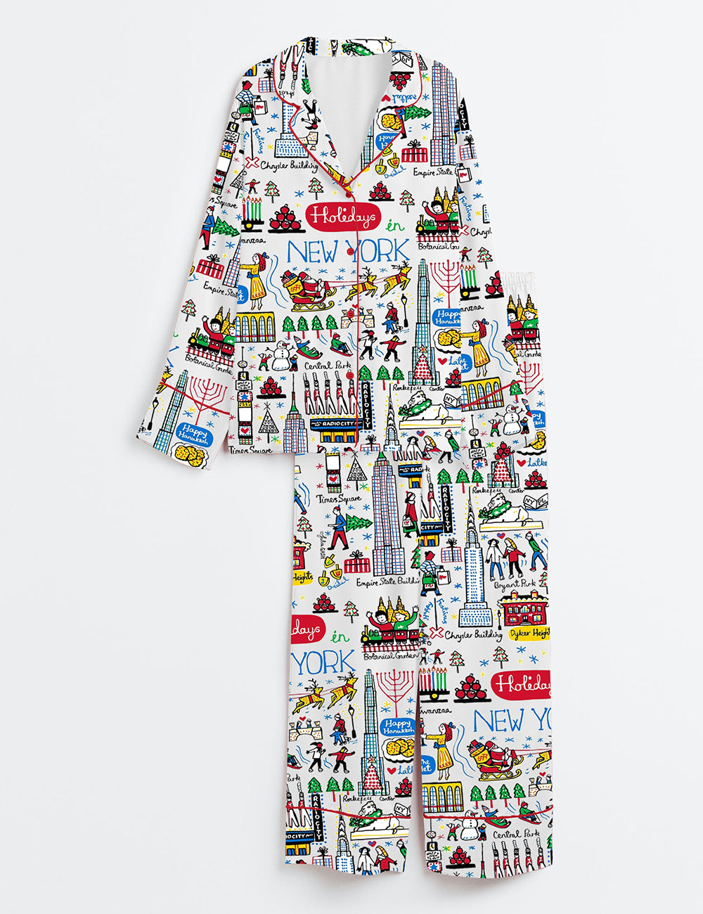 Women's Christmas Holidays In New York Long Sleeve Satin Pajamas Set